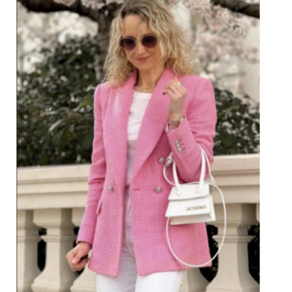 ZARA NEW WOMAN DOUBLE BREASTED TEXTURED WEAVE JACKET PINK 2324/687 7553/687 - Picture 6 of 11